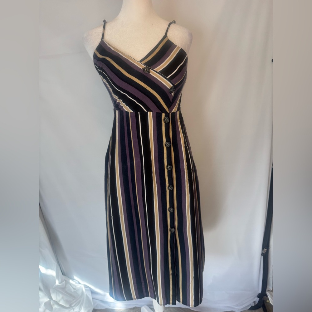 Hollister Vertical Striped Purple and Black Knit Spaghetti Strap Dress